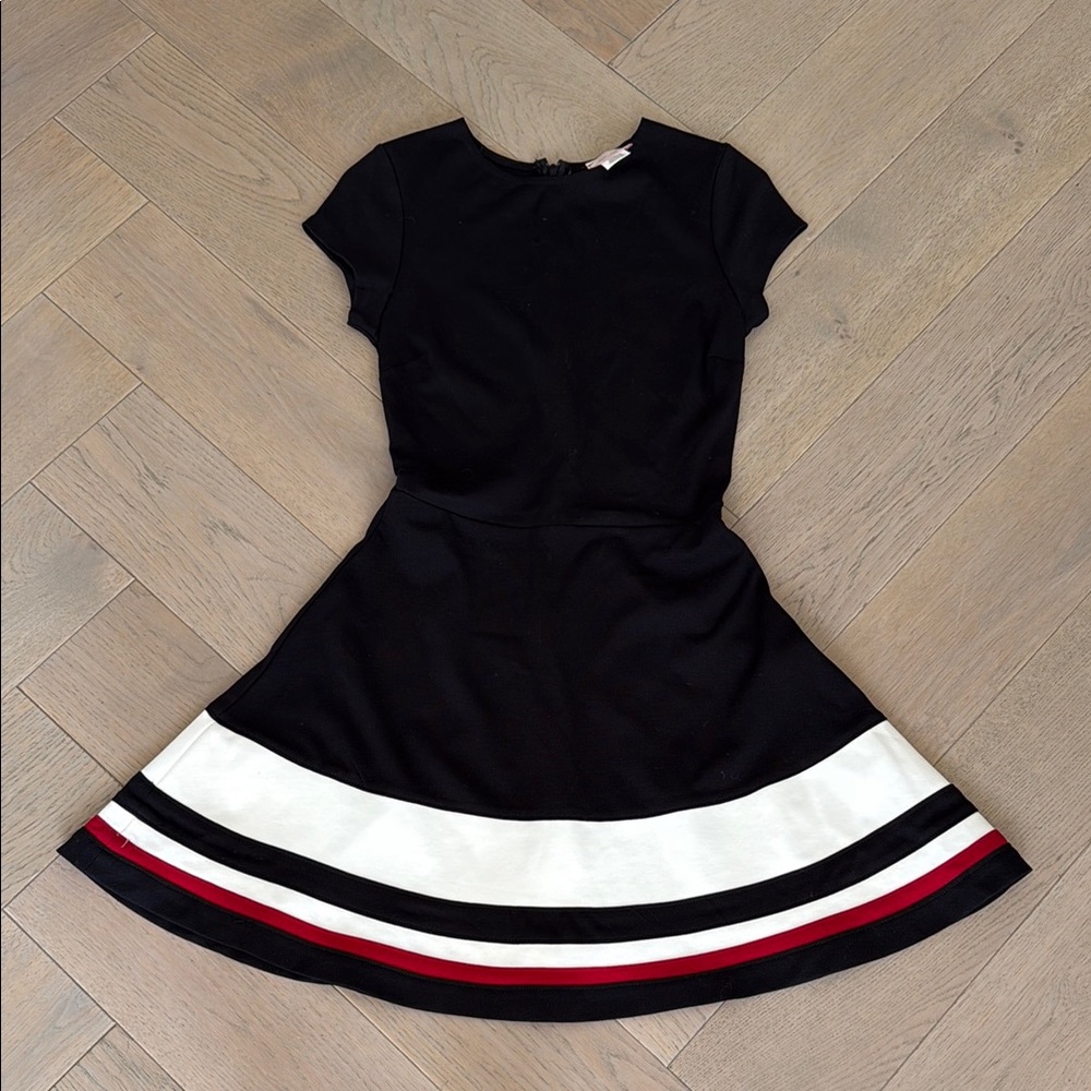 Knit Black Dress with Striped Hem